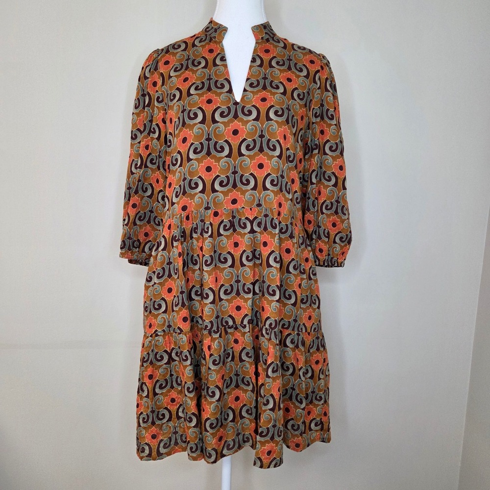 THML Patterned Balloon Sleeve‎ Mini Dress Coastal Cowgirl Cotton Blend Small